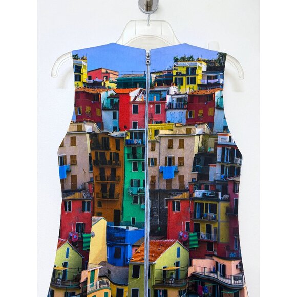 Alice + Olivia Clyde Shift Mini Dress Italian Landscape Rainbow Buildings 8 - Picture 9 of 15